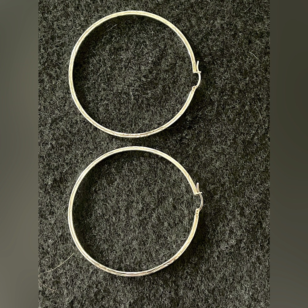 Beautiful Sterling Silver etched Hoop Earrings